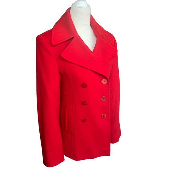 Fleurette Loro Piana Red Wool Double Breasted Pea Coat Womens Size 6 - Picture 10 of 14
